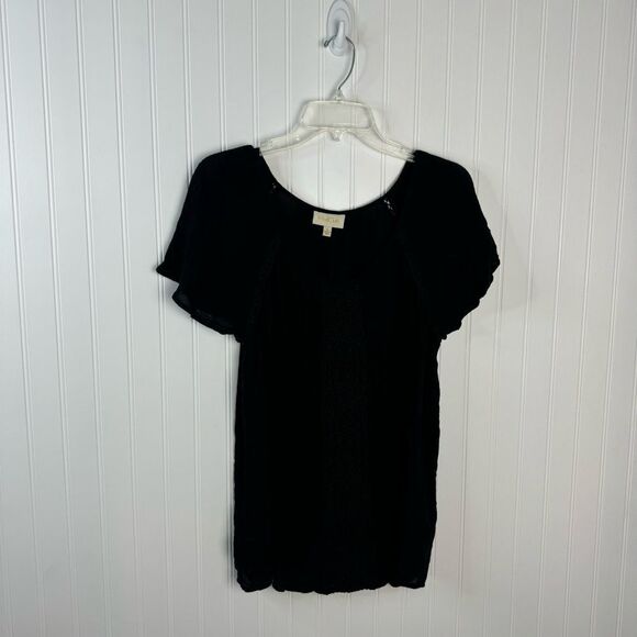 ModCloth Top Large Black Crochet flows Peasant Boho - Picture 1 of 4